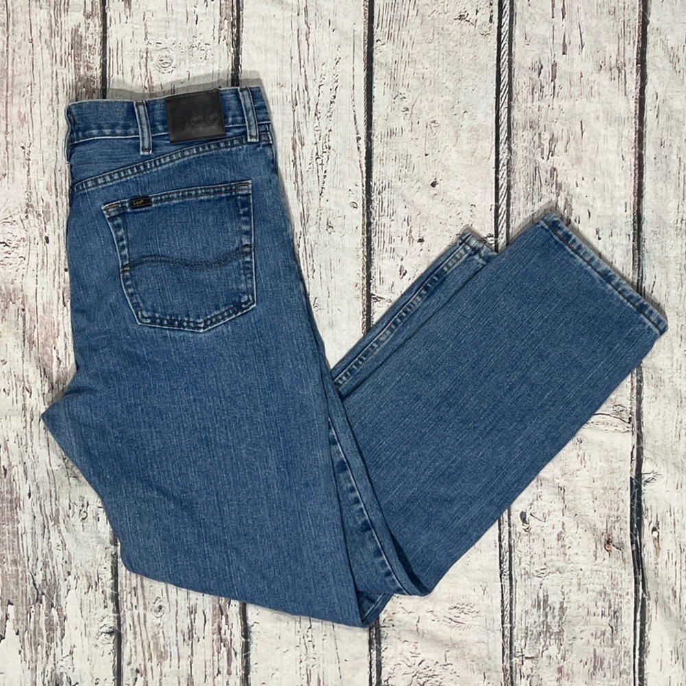 Lee Blue Denim Jeans Mens Pants Distressed Cowboy